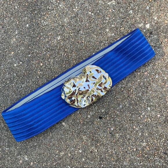 Vint. 80s 90s Charmant of Beverly Hills blue elastic waist belt silver buckle main image 4